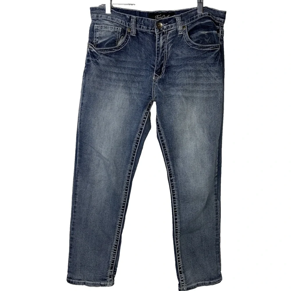 True Luck Mens Premium Denim Straight Stretch Casual Jeans Size 34x30 - Picture 1 of 8